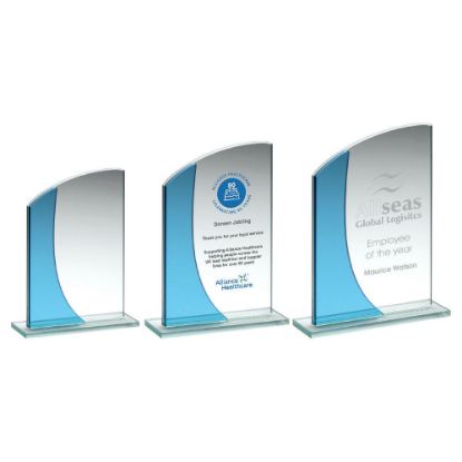 Picture of Jade~blue Glass Rectangle Plaque With Curved Top (4mm Thick)