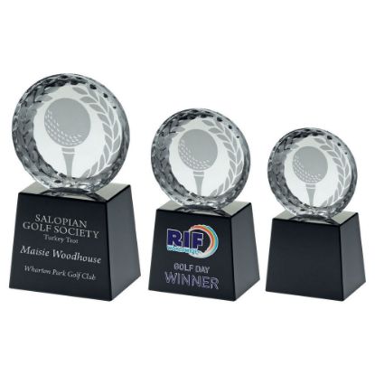 Picture of Clear Glass Golf Circle With Image On Black Plinth