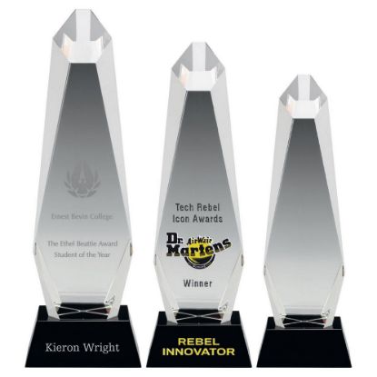 Picture of Clear Glass Hexagonal Column On Black Base - 11in