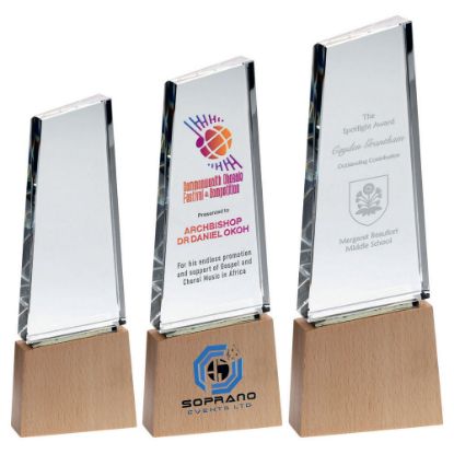 Picture of Clear Glass Block On Light Wood Base With Colour Flash (32mm Thick)