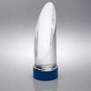 Picture of Clear Glass Round Column On Blue Metal Base  (70mm Diameter) - 9.25in