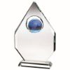 Picture of Clear Glass Diamond Plaque With Blue Globe -  (15mm Thick) 9in