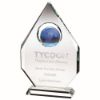Picture of Clear Glass Diamond Plaque With Blue Globe -  (15mm Thick) 9in
