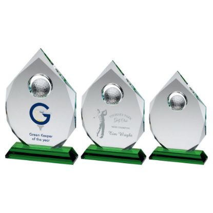 Picture of Clear Glass Diamond With Golf Ball On Green Base (15mm Thick)