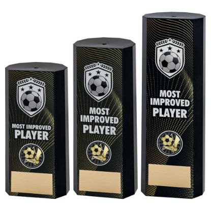 Picture of Black Plastic Filled Column Football Most Improved Player (1in Cen) - 8.25in