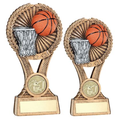 Picture of Brz~gold~pew Basketball Round Wreath On V Riser With Plate (1in Cen)