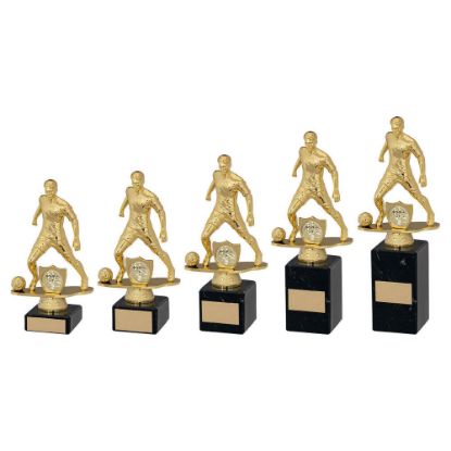 Picture of Gold|blk Plastic Male Football Figure On Blk Marble Trophy (1in Cen) - 6.75in
