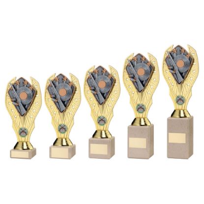 Picture of Gold Plastic Holder + Shooting Disc On Cream Marble Trophy (1in Cen)