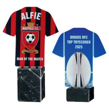 Picture of White Sublimation Shirt Plaque On Black Marble Base