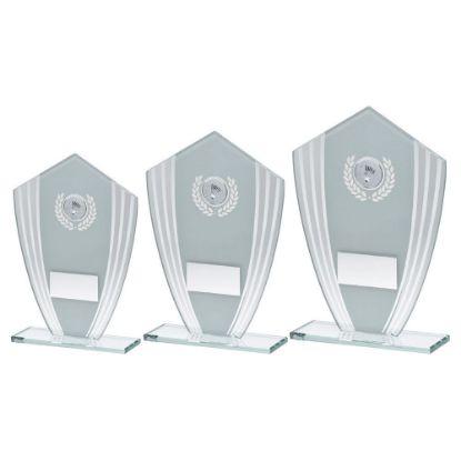 Picture of White|silver Glass Shield Plaque With Badminton Insert & Plate - 8in