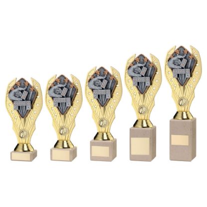 Picture of Gold Plastic Holder + Dominoes Disc On Cream Marble Trophy (1in Cen)