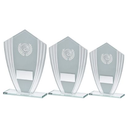 Picture of White|silver Glass Shield Plaque With Golf Insert & Plate - 7.25in