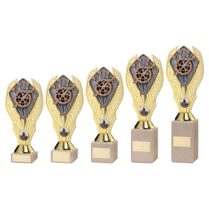 Picture of Gold Plastic Holder + Cycling Disc On Cream Marble Trophy (1in Cen)