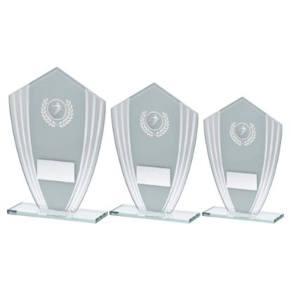 Picture of White|silver Glass Shield Plaque With Rugby Insert & Plate - 8in