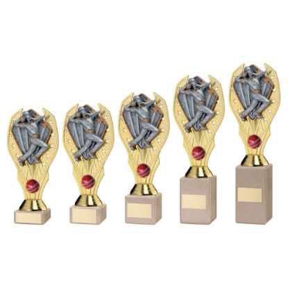 Picture of Gold Plastic Holder+cricket Bowler Disc & Cream Marble Trophy (1in Cen)