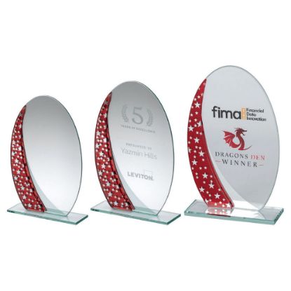 Picture of Jade Glass Oval Plaque With Red~silver Star Design (4mm Thick)