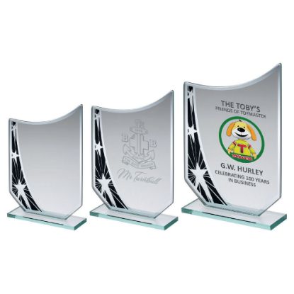 Picture of Jade Glass Curved Plaque With Black|silver Star Design (4mm Thick) - 6.5in