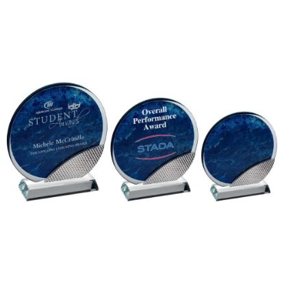 Picture of Blue Marble Backed Clear Glass Circle With Silver Detail