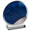 Picture of Blue Marble Backed Clear Glass Circle With Silver Detail - 8.25in