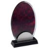 Picture of Red Marble Backed Clear Glass Oval With Silver Detail And Black Base - 7in