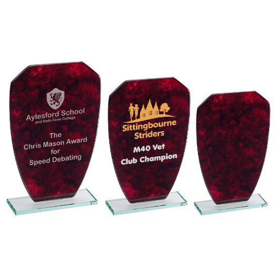 Trophy Distributors - Red Marble Backed Jade Glass Shield (4mm Thick ...