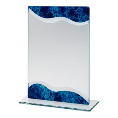 Picture of Xxx Jade Glass Rectangle Plaque With Silv|blue Detail (4mm Thick) - 6.5in