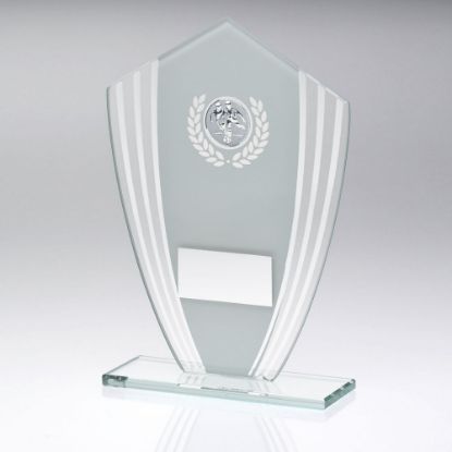 Picture of White~silver Glass Shield Plaque With Football Insert & Plate