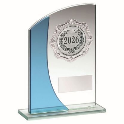 Picture of Jade|blue Glass Plaque With Silver Trim Trophy - (1in Centre) 6in