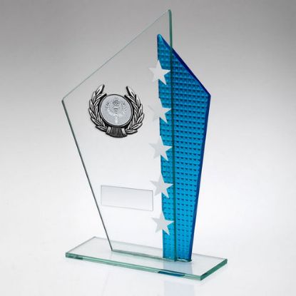 Picture of Jade|blue|silv Glass With Silver|black Trim Trophy (1in Cen) - 7.25in