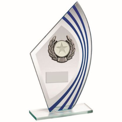 Picture of Jade|blue|silver Sail Glass With Silv|blk Wreath Trim Trophy (1in Cen) - 8in
