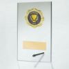Picture of Jade Glass Rectangle Plaque With Gold Trim Trophy (2in Centre) - 7.75in
