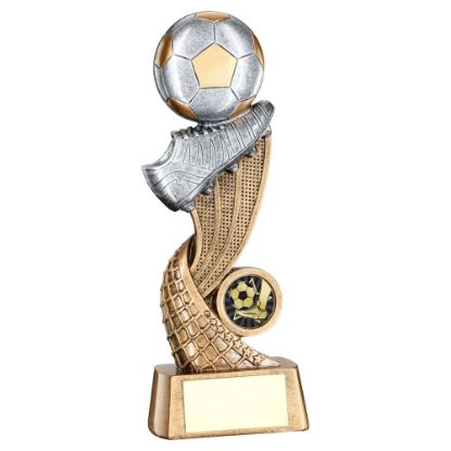 Picture of Brz|gold|pew Football + Boot On Swoosh Net With Plate (1in Cen) - 8in